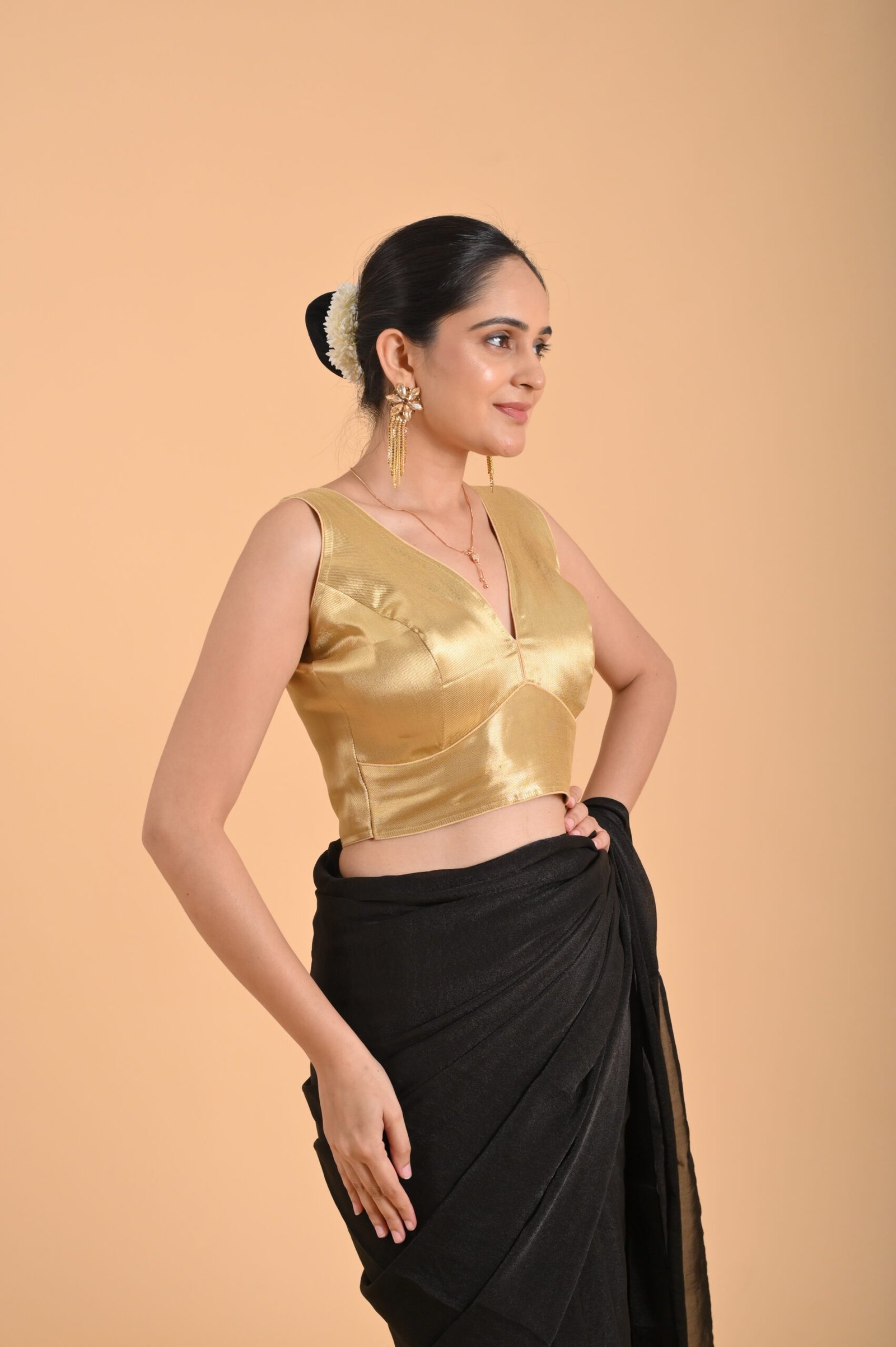 PURE BANARASI(V NECK) +COSMOS SAREE - Image 5